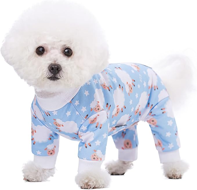 Blue Puppy Christmas Dog Clothes Pajamas for Small Medium Dogs Girl Boy,Funny Pet Cat Dog Shirts Costume Sweaters Pjs Onesie Shirt,Doggie Onesies Cat Pet Outfit Frenchie Clothes