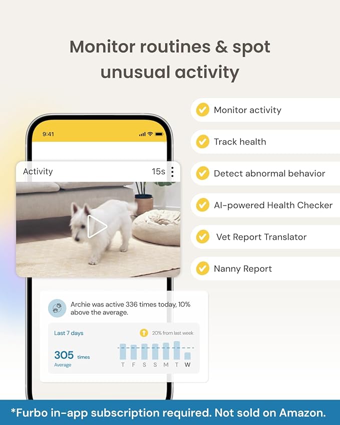 Furbo 360° Dog Camera + Mini (2-Camera Bundle Nanny Pro Subscription): Dog Safety & Home Security Alerts, Pet Camera with Speaker, Phone App & Night Vision (New Subscription Needed at Setup)