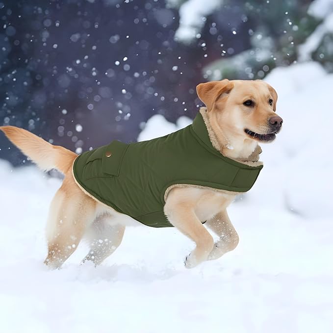 ASENKU Warm Dog Winter Coat Fleece & Turtleneck Dog Puffer Jacket with Pockets Waterproof Pet Cold Weather Clothes with Leash Hole for Medium Large Dogs