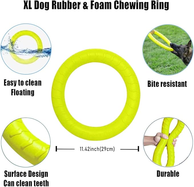 Large Dog Durable Indestructible Floating Flying Disc Ring Toys for Chewers,Pool Swimming,Throwing,Catching,Grabbing Pitch,Indoors,Outdoors Playing&Training