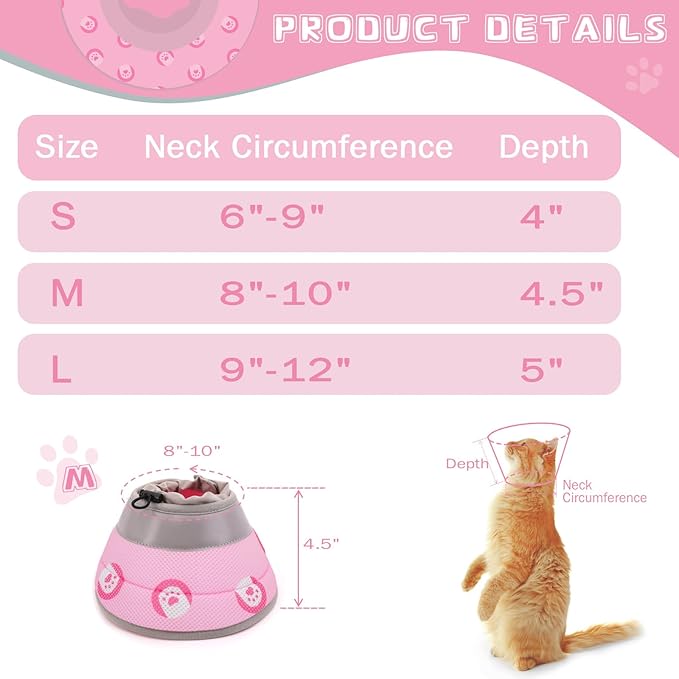 Cat Cone Collar Soft Elizabethan Collar for Surgery Recovery - Adjustable for Small and Large Cats Kittens to Stop Licking