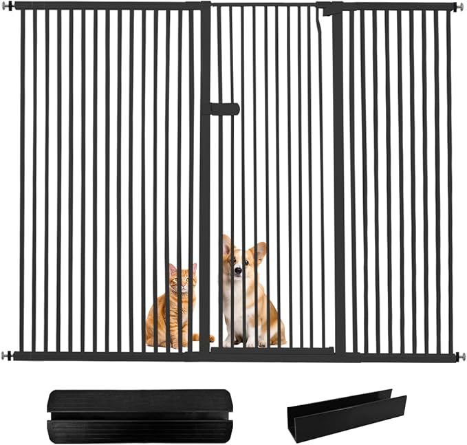 Lumizone Extra Tall Cat Gate 61.02" High Pressure Mounted Extra Wide 2025 New (17 Sizes) 1.37" Gap No Drilling Auto-Close One-Handed Operation Tall Pet Gate for Dogs(Black, 75.98"-80.11"/193-203CM)