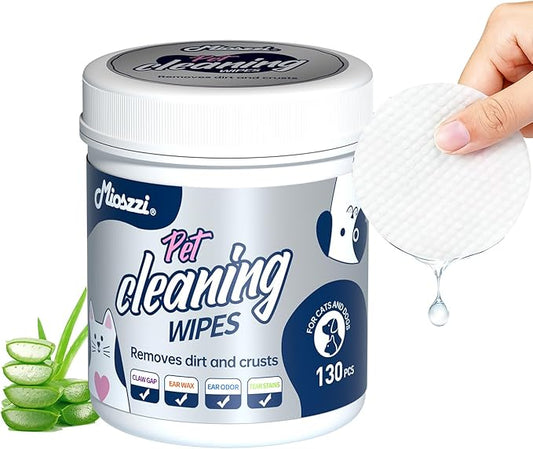 MIOSSZI 130 pcs Dog Eye Wipes for Dogs & Cats Tear Stain Remover Wipes for Dog Eyes Wipes Gently Remove Tear Stain, Debris, Discharge Hypoallergenic Cat Eye Wipes Pet Cleaning for Eyes Grooming Wipes