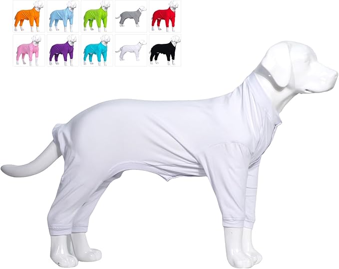 Lovelonglong Four Feet Dog Lightweight Pajamas, Pure Cotton Dog Jumpsuits 4 Legs Dog Onesies T-Shirt Stylish PJS Puppy Costume for Large Medium Small Dogs White S