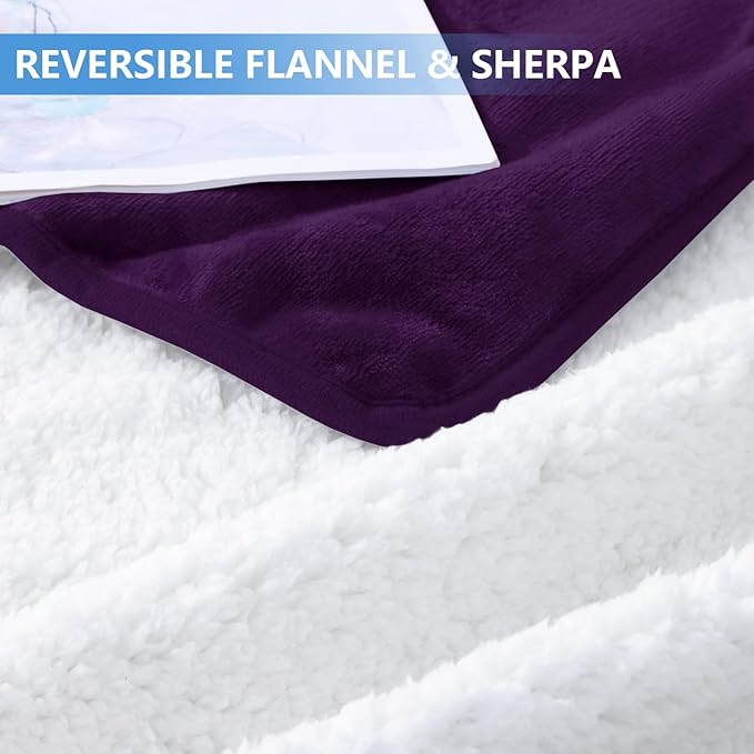 Smiry Waterproof Dog Bed Blanket, Leakproof Pet Throw Blanket for Bed Couch Sofa, Reversible Sherpa Fleece Furniture Protector Cover for Small Medium Large Dogs Cats (Purple, 60x80 inches)