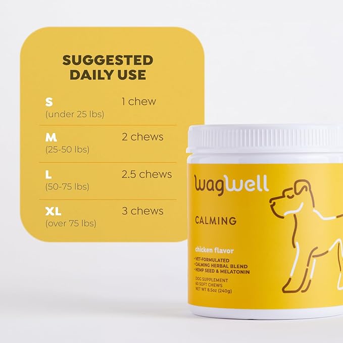 WagWell Ahiflower Omega Oil Dog Chews & Calming Chews Bundle - Skin, Coat, Hip and Joint Supplement for Dogs - Anxiety Relief