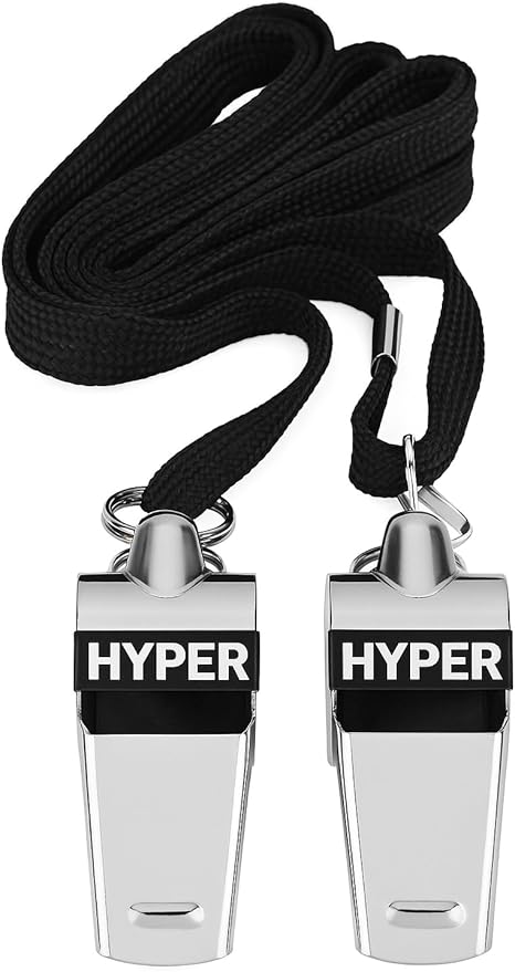 HyperSteel Stainless Steel Sports Whistles (2 Pack) with Lanyards - Super Loud - Durable - Clear Sound - Ideal for Coaching, Referee, Survival, Emergency, Dog Training, Boating, Hunting.