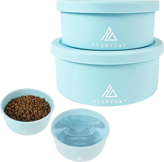 AVERYDAY 30 Oz Travel Dog Bowls with Lids, 2-in-1 Portable Pet Bowls for Food and Water, Leakproof Travel Dog Food & Water Bowl for Outdoor, Camping, Travel Dog Feeding Bowl, Daycare Pet Bowls