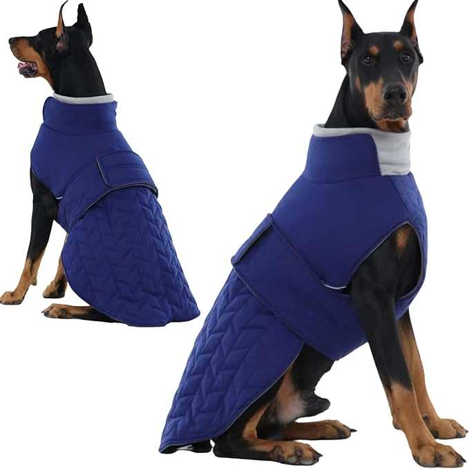 Outdoor Classic Quilted Upgraded Dog Winter Coat, Waterproof & Lightweight Coats for Large Dogs, 2-Layer Warmth Jacket with Reflective Strip Leash hole, Active Fit Pet Clothes for Girls Boys(Blue, XL)