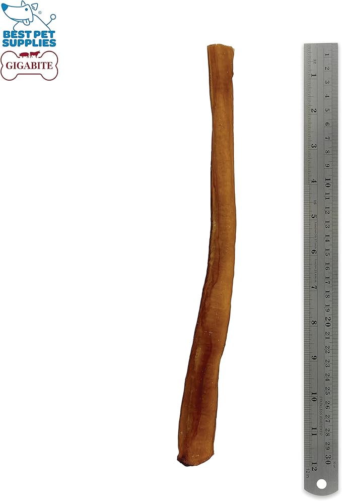 GigaBite Single Ingredient All Natural Free Range Bully Treats and Chews - Bully Sticks/Bladder Sticks/Beef Esophagus by Best Pet Supplies - Bully Sticks (Premium 12"), Pack of 6