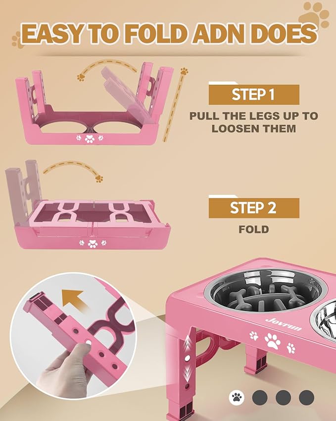 Elevated Dog Bowls, Dog Feeder with 2 Stainless Steel Dishes &1 Slow Feeder Bowl, 5 Heights Adjustable Raised Stand for Medium Large, Food Dishes with Non-Slip Feet