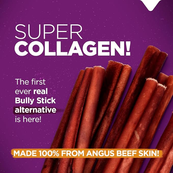 Natural Farm Odor-Free Super Collagen Dog Chews (12-Inch, 12-Pack) The First Ever Real Bull Sticks Alternative: 100% Natural Angus Hide Collagen Treats - More Protein, More Chew Time for All Dogs