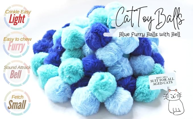 Cat Toys Ball Furry Ball with Rattle Bell Catnip for Cats Easter Gift (Blue (with Bell))