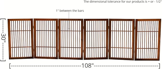 Pet Dog Gate Strong and Durable Freestanding Folding Acacia Hardwood Portable Wooden Fence Indoors or Outdoors by Urnporium (Brown Pet Gate, 6 Panel 30" Tall)