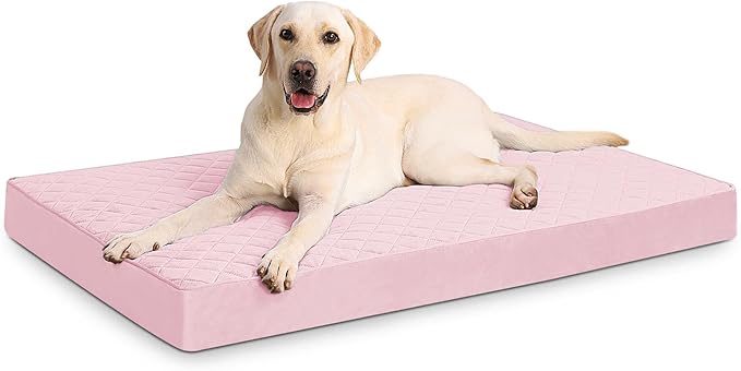 Orthopedic Dog Beds for Extra Large Dogs Waterproof Pet Kennel Pad with Removable Washable Cover and Non-Slip Bottom, 47x29 Inch, Pink