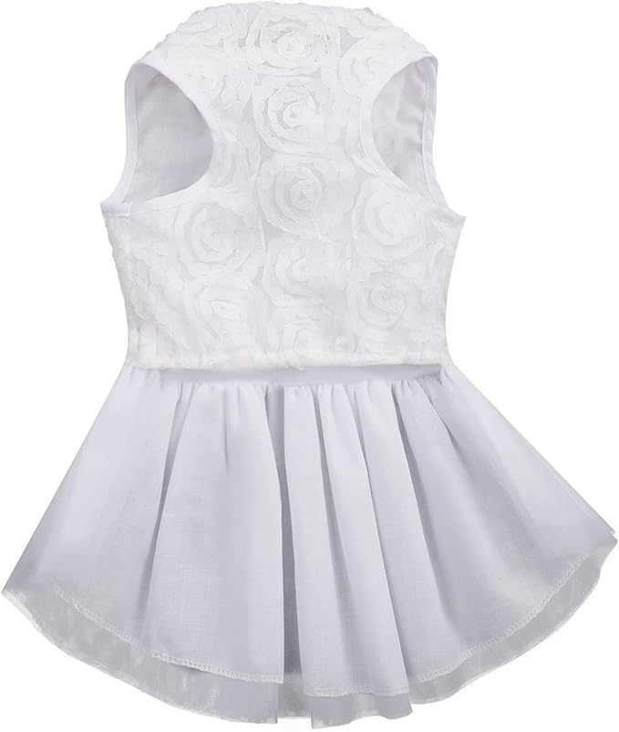 ASENKU Dog Dress Pet Wedding Dress Princess Lace Puppy Birthday Party Outfit Formal Apparel Girl for Small Medium Dogs Cats (Large, White)