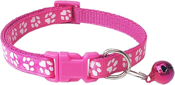CHBORCHICEN 2-Pack Footprint & Reflective Cat Collar with Bell Basic Dog Cat Collar Buckle Adjustable Polyester Cat Dog Collar or Seatbelts (Small, Rose)