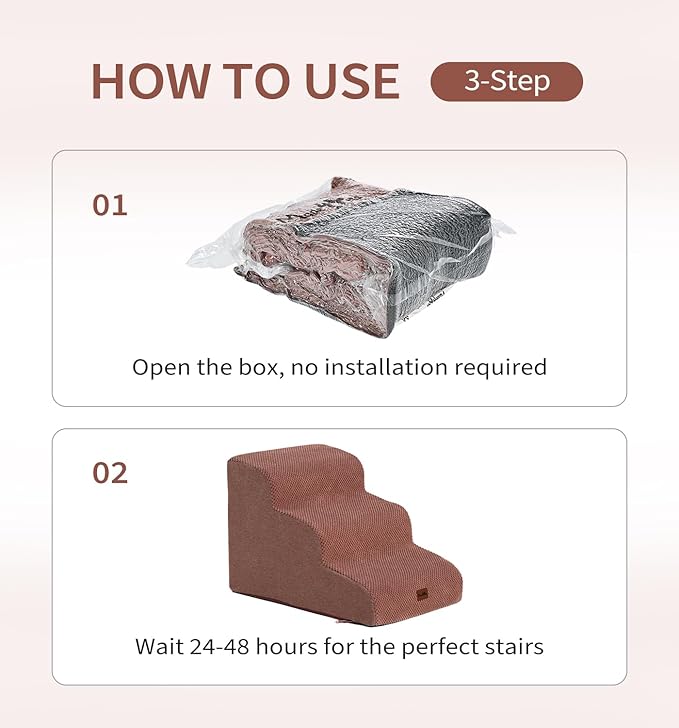 Made4Pets Dog Stairs Ramp for Small Dogs, 3-Step Dog Steps for Bed Couch Sofa and Chair, 35D Foam Pet Steps for Small Dogs and Cats, Non-Slip Bottom Pet Stairs, Brown