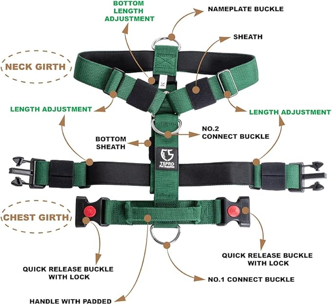 TSPRO Premium Heavy Duty Dog Harness, Adjustable Tactical Dog Harness for Large Dogs with Quick-Release Buckle and Comfortable Soft Handle for Outdoor Walking and Running (Purple S)