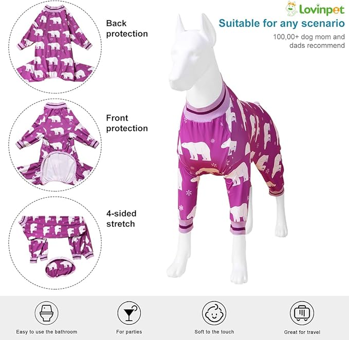LovinPet Giant Pet Costume, Soft Cotton Dog pjs with Polar Bear Snowflake Print, Dog Clothing for Medium, Large Dogs,Pittie Pajamas, XL