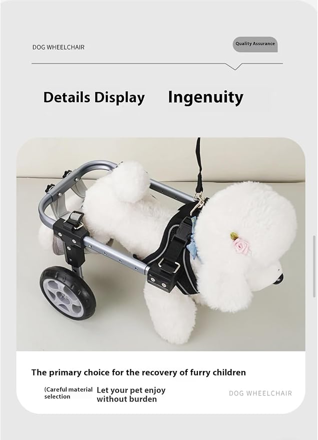 Dog Wheelchair for Back Legs，Adjustable Pets Cart Mobility Aids for Little Pets,Chest & Thigh Support,Suitable Small Medium Dogs (Four Rounds, M)