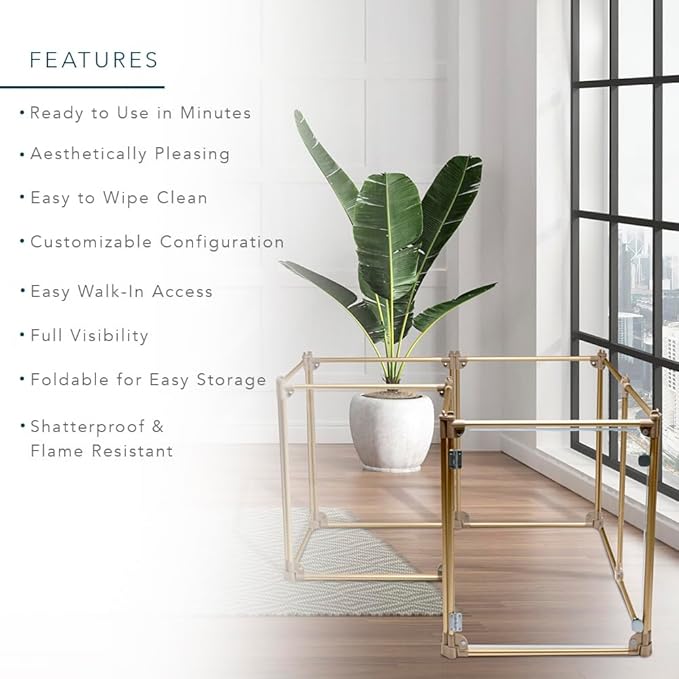 Front Row Foldable Dog Playpen – Durable and Portable Puppy Playpen for Exercise, Rest & Play – Clear Fence Panels with Aluminum Rods and Crate for Dogs and Other Small Pets (Gold, 8-Panel)