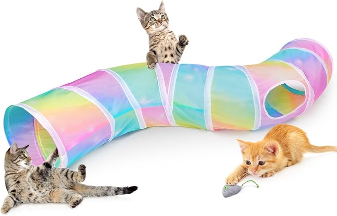 Glittme Cat Tunnel, Cat Tunnels for Indoor Cats, S-Shape Cats Cave with Cat Toys, Foldable Cat Tubes and Tunnels for Cats, Rabbit, Puppy, Guinea Pig
