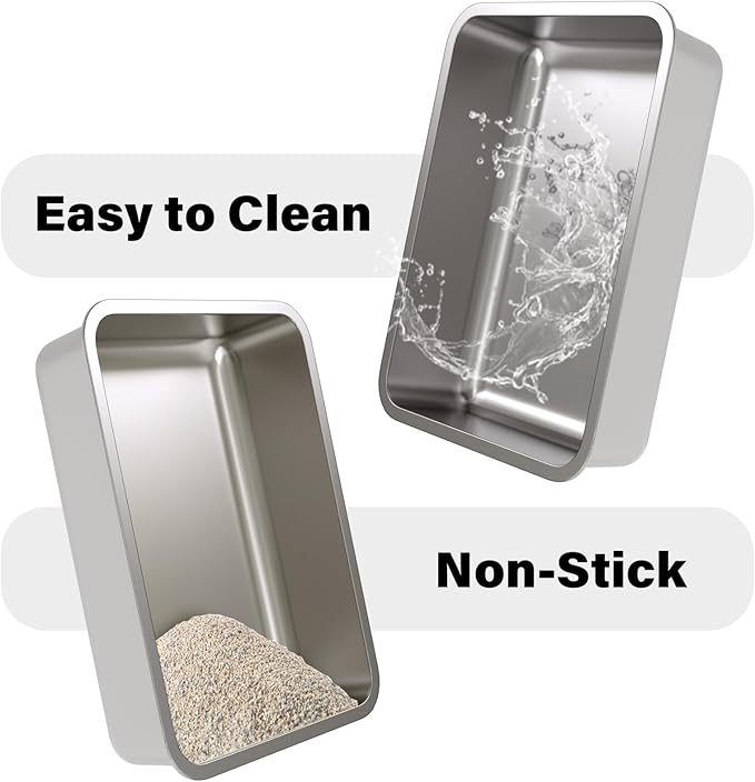 Stainless Steel Litter Box, XXL Extra Large Cat Litter Box,High-Sided Metal Litterbox for Big Cat,Multiple Cats,Easy to Clean,Non Stick and No Smell,23.6x15.7x8inch