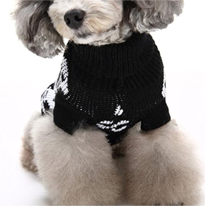 Skull Dog Sweater Holiday Halloween Christmas Pet Clothes Soft Comfortable Dog Clothes - Black