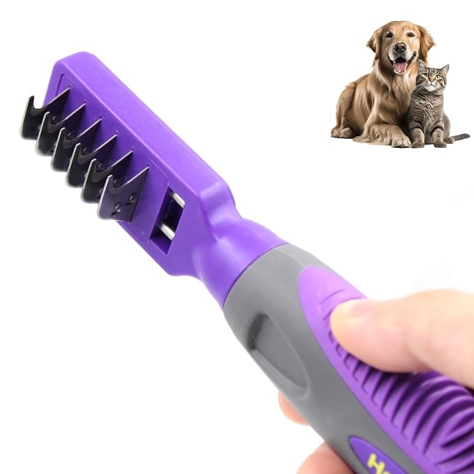 Dematting Comb for Dogs by Hertzko - Grooming Tool for Long and Short Haired Pets - Matted Cat Fur Remover for Small Dogs, Cats, and Rabbits - Tangle and Knot Remover Brush