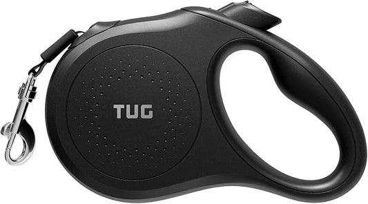 TUG Quest Retractable Dog Leash | 360° Tangle-Free Retraction | 16 ft Strong Nylon Tape (Medium, Black)