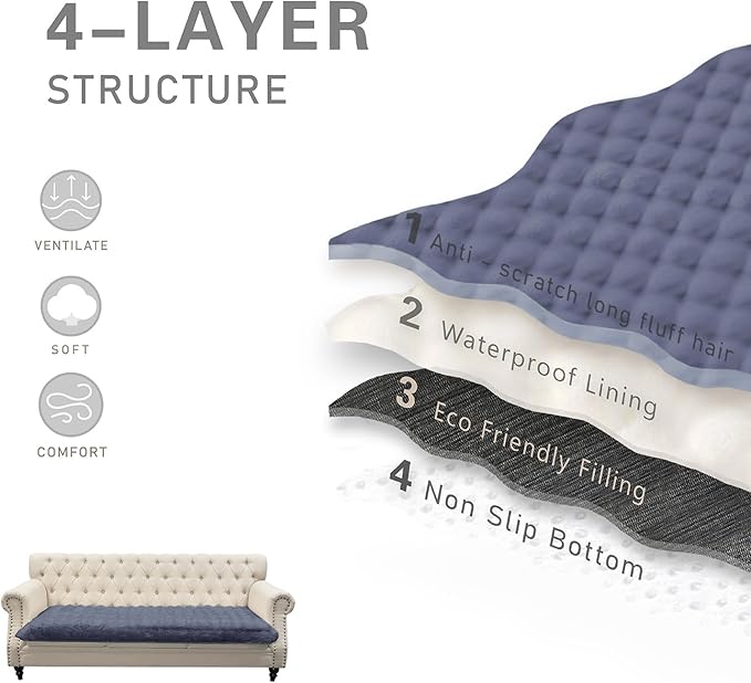 Dogs/Cats Bed Mats, Dog Pad Washable Removable Couch Cover with Anti-Slip Back, Plush Long Fur Mat, Perfect for Small, Medium and Large Dogs.(Noble Gray-Bubble, 30"x90")