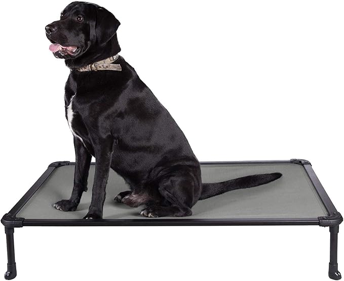 Veehoo Chew Proof Elevated Dog Bed - Cooling Raised Pet Cot - Rustless Aluminum Frame and Durable Textilene Mesh, Unique Designed No-Slip Feet for Indoor or Outdoor Use, Grey, Large, CWC2002