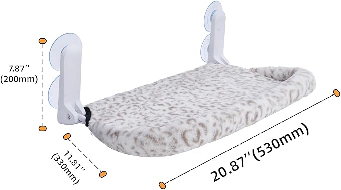 Cat Window Perch, Cordless Foldable Cat Hammock Bed with 4 Suction Cups, Embeded Machine Washable Bed for Indoor Cats, Strong Metal Frame Holds 40lbs (Leopard Print,Cotton Binding)