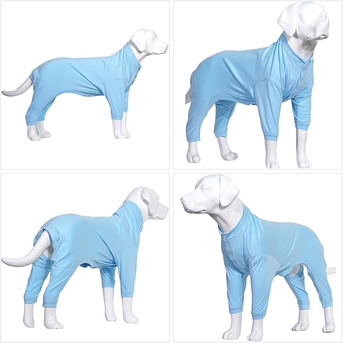 Lovelonglong Four Feet Dog Lightweight Pajamas, Pure Cotton Dog Jumpsuits 4 Legs Dog Onesies T-Shirt Stylish PJS Puppy Costume for Large Medium Small Dogs Lightblue XS