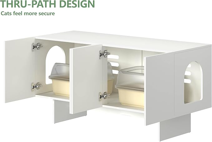 Double Litter Box Enclosure, Litter Box Enclosure for 2 Litter Boxes, Modern Litter Box Furniture for 2 Cats, Scandi Style (White)