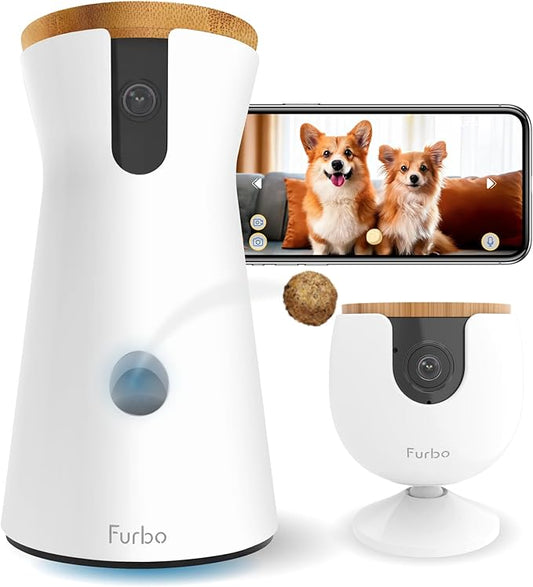 Furbo 360° Dog Camera + Mini (2-Camera Bundle Nanny Pro Subscription): Dog Safety & Home Security Alerts, Pet Camera with Speaker, Phone App & Night Vision (New Subscription Needed at Setup)