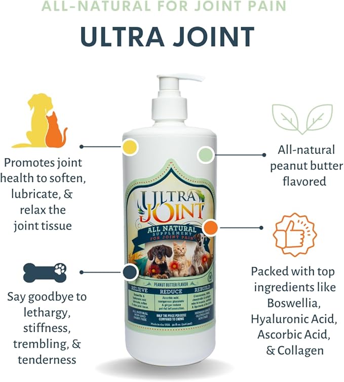 Ultra Joint - Liquid Joint Support Supplement for Dogs with Glucosamine & Chondroitin - Pain Relief from Arthritis & Inflammation (16 oz)