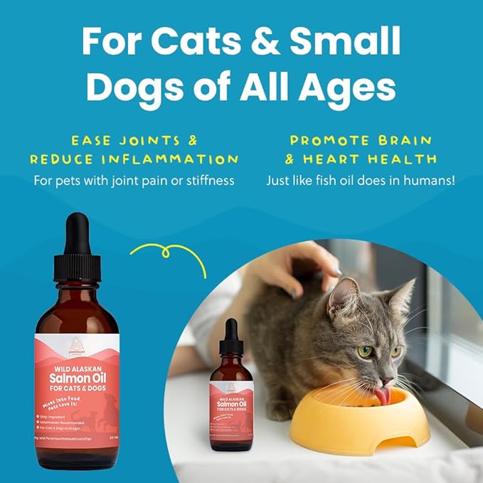 Wild Alaskan Salmon Oil for Cats & Small Dogs, Supports Skin, Coat, Joint & Overall Well-Being, Pure & Premium Alaskan Salmon Oil for Dogs & Cats with No Fillers, 2 oz