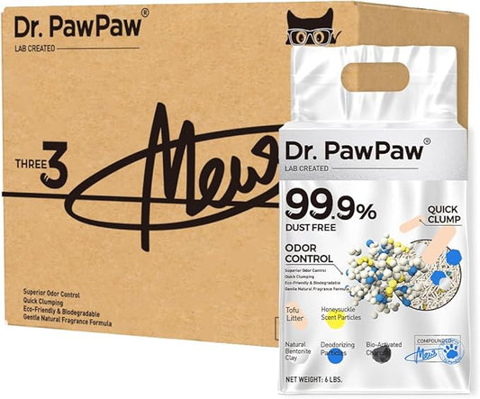 Tofu Cat Litter, Dr. PawPaw Clumping Cat Litter, Honeysuckle Scent 18 lb, Dust-Free Keep Kitty Tidy, Superior Odor Control Keep Step Fresh