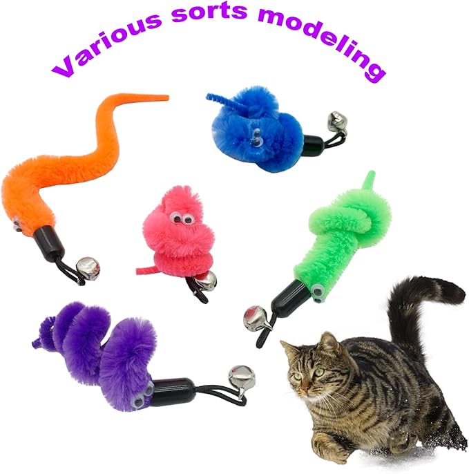 Cat Worm Toy Refills, 20 Pieces Cat Wand Attachments Worms Toy for Indoor Cats (B)