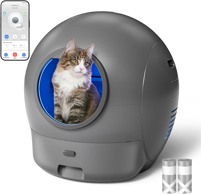 Upgraded Self Cleaning Litter Box, KungFuPet S2 Automatic Cat Litter Box Self Cleaning for Multi Cats, Extra Large Automatic Litter with Safety Protection, Odor Removal, APP Control Robot Cat Box