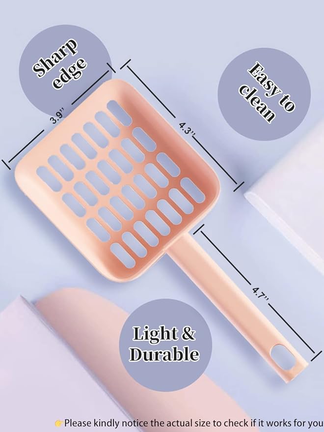 Cat Litter Scooper with Caddy Holder, Cat Scooper for Litter Box with Stand, A Nice Addition to cat Litter Tray Box, Store The cat Litter Scoop When not in use, Modern, Durable and Cute -Light Pink