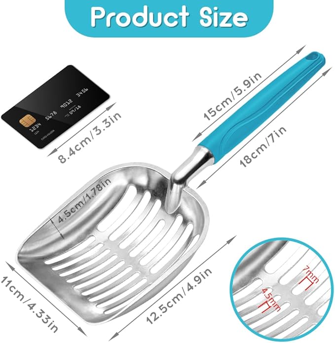 Cat Litter Scoop, Metal Cat Scooper, Plastic Handle Scoop, Sifting Shovel – Heavy Duty Aluminum Alloy Litter Box Scoop with Deep Mesh, Design for Easy Waste Removal and Cleaning(Lake Blue)