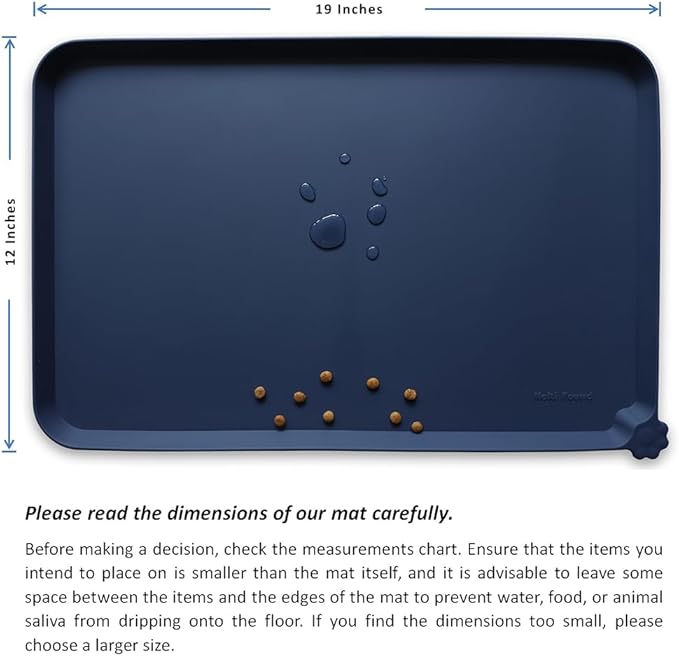 Hoki Found Silicone Pet Food Mats Tray - High-Lips Pet Dog Cat Bowl Mats - Dog Pet Cat Feeding Mat - Waterproof Dog Cat Food Mats -Pet Water Mats for Floors - French Navy