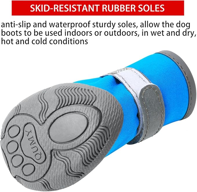 QUMY Dog Shoes for Small Dogs, Puppy Dog Boots & Paw Protectors for Winter Snow Day, Summer Hot Pavement, Waterproof in Rain Weather, Ourdoor Hiking, Indoor Hardfloor Skid-Resistant Sole Blue Size 3