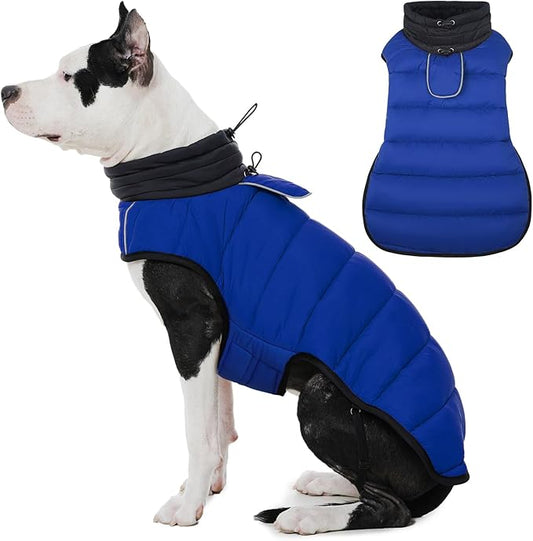 IDOMIK Waterproof Dog Winter Coat, Reflective Warm Dog Puffer Jacket with Harness Hole, Adjustable Lightweight Snow Jacket with Turtleneck, Pet Cold Weather Coats for Medium Dogs,Blue,L