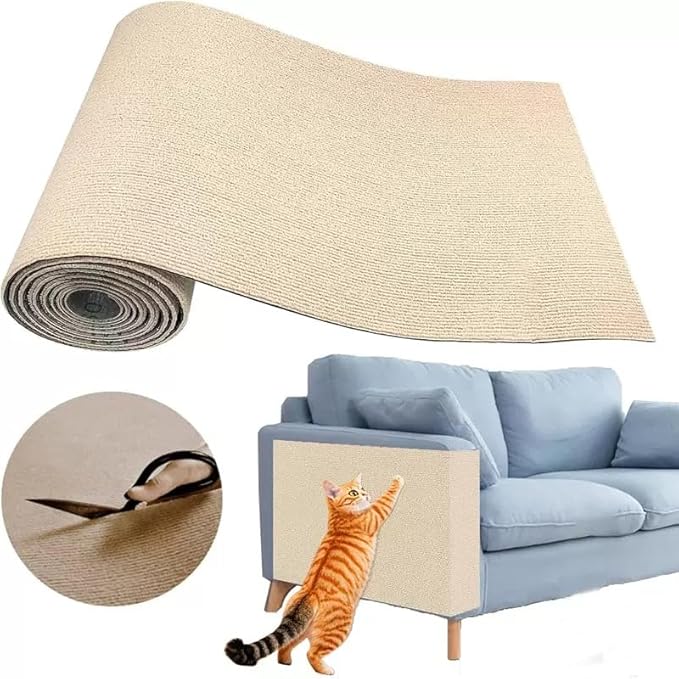 Trimmable Self-Adhesive Carpet,78.7"x15.8" Cat Scratch Mat for Furniture Couch or Wall Protector, Covering,DIY Climb Cat Scratcher Rug with Adhesive Hook Loop Tape