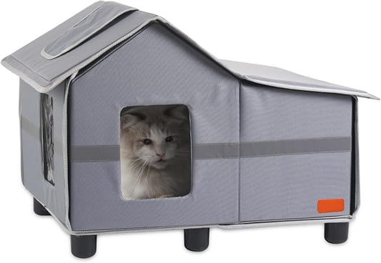Outdoor Cat House Weatherproof, Outside Cat House for Outdoor Feral Cats, Insulated Cat Shelter with Cozy Mat and Elevated Bases