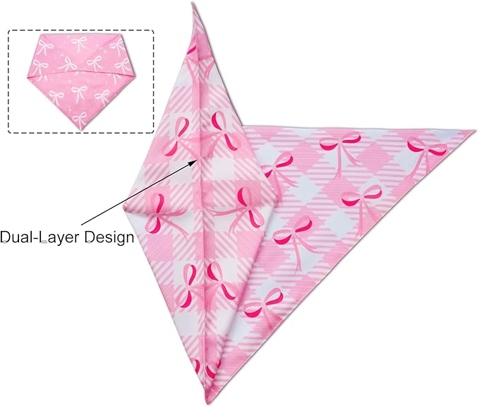 Pink Bow Dog Bandanas 2PCS-XLarge,Pink Christmas Scarf for Girls,Cute Coquette Bowknot Dog Kerchief Gifts,Triangle Pet Outfits for Extra Large Dogs
